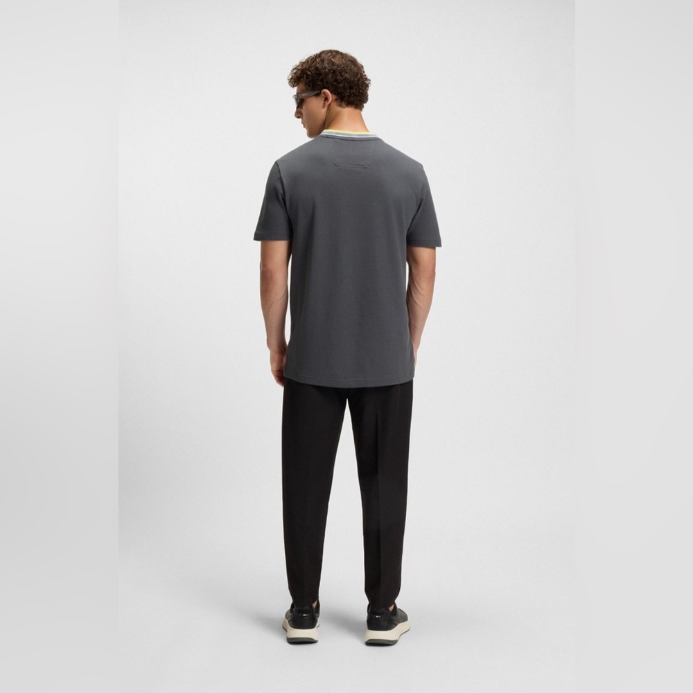 BOSS COTTON-PIQUÉ T-SHIRT WITH JACQUARD-WOVEN BACK COLLAR GRAY - Picture 4 of 10